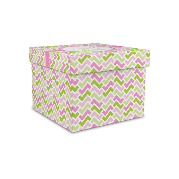 Custom Pink & Green Geometric Gift Box with Lid - Canvas Wrapped - Small (Personalized)