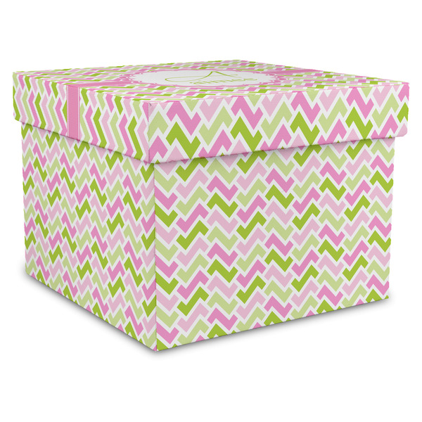 Custom Pink & Green Geometric Gift Box with Lid - Canvas Wrapped - X-Large (Personalized)