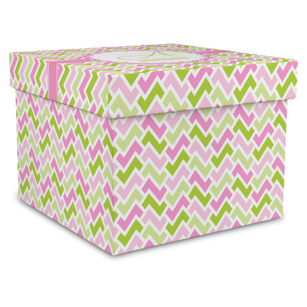 Custom Pink & Green Geometric Gift Box with Lid - Canvas Wrapped - XX-Large (Personalized)