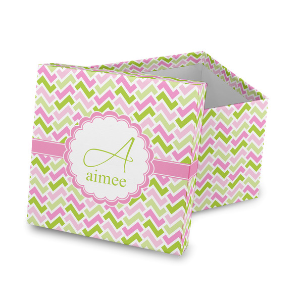 Custom Pink & Green Geometric Gift Box with Lid - Canvas Wrapped (Personalized)