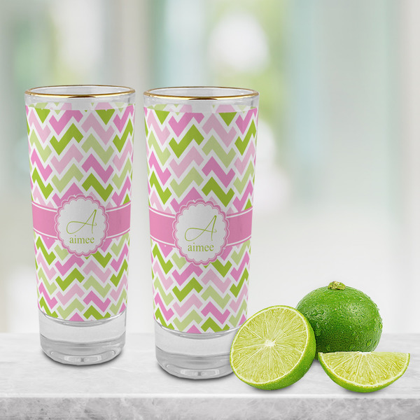 Pink & Green Geometric Glass Shot Glass - 2 oz - LIFESTYLE