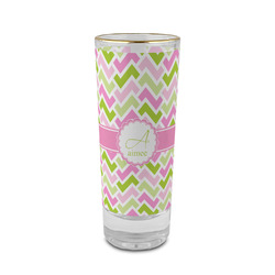 Pink & Green Geometric 2 oz Shot Glass -  Glass with Gold Rim - Set of 4 (Personalized)
