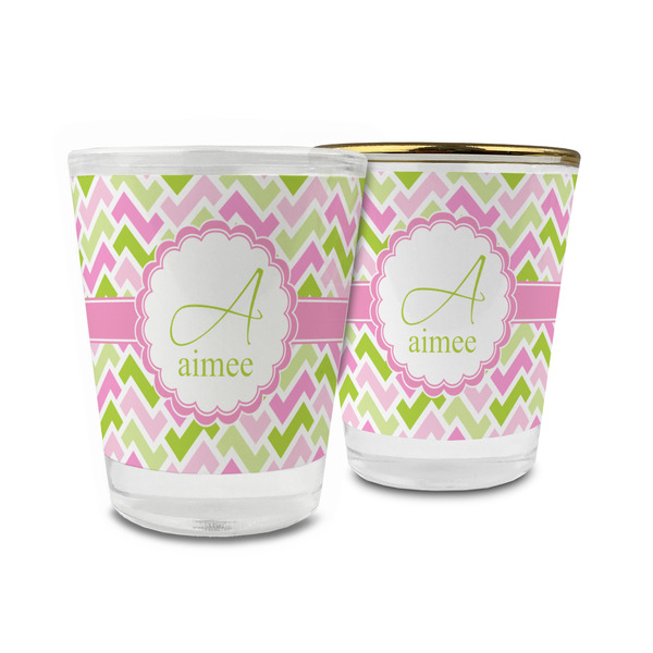 Custom Pink & Green Geometric Glass Shot Glass - 1.5 oz (Personalized)