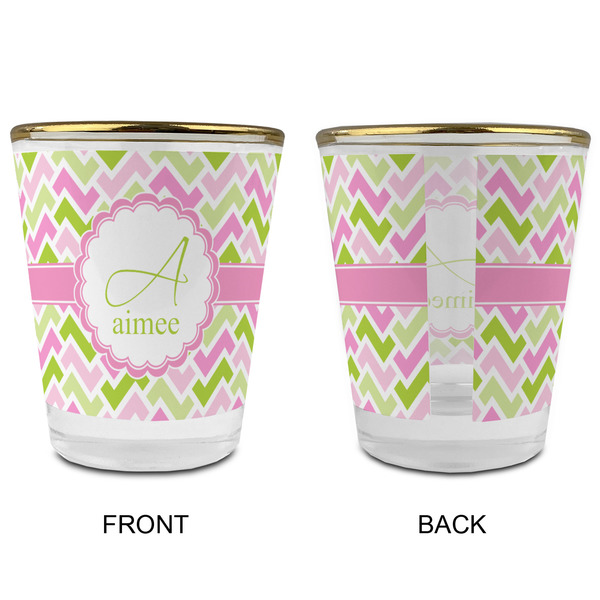 Pink & Green Geometric Glass Shot Glass - with gold rim - APPROVAL