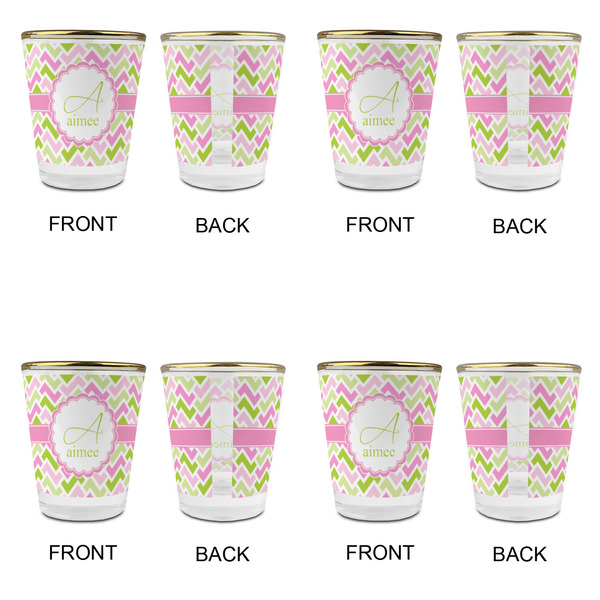 Pink & Green Geometric Glass Shot Glass - with gold rim - Set of 4 - APPROVAL