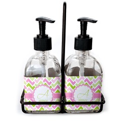 Pink & Green Geometric Glass Soap & Lotion Bottle Set (Personalized)