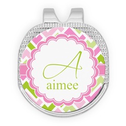Pink & Green Geometric Golf Ball Marker - Hat Clip - Silver