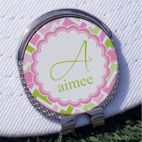 Custom Pink & Green Geometric Golf Ball Marker - Hat Clip