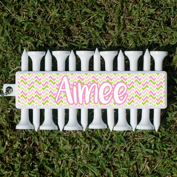 Custom Pink & Green Geometric Golf Tees & Ball Markers Set (Personalized)