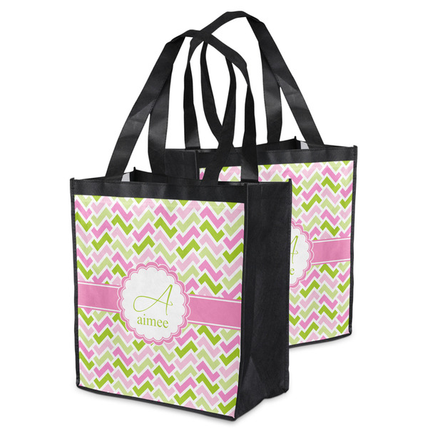 Pink & Green Geometric Grocery Bag - MAIN