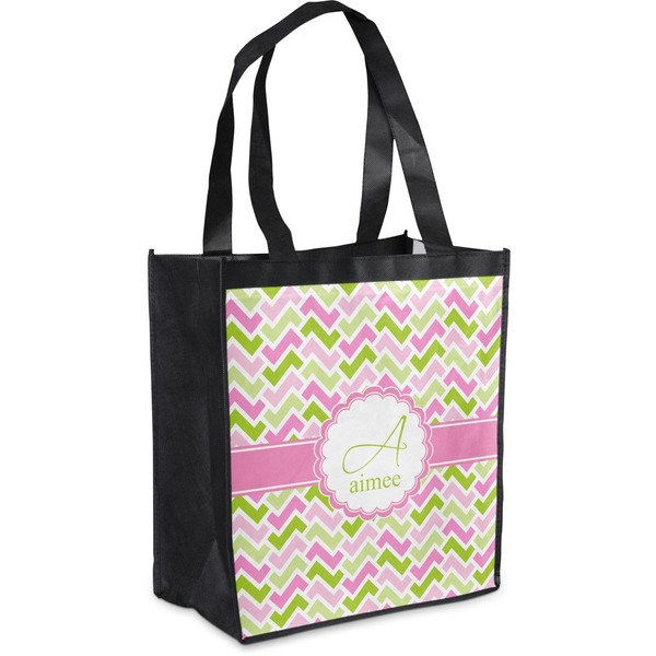 Custom Pink & Green Geometric Grocery Bag (Personalized)