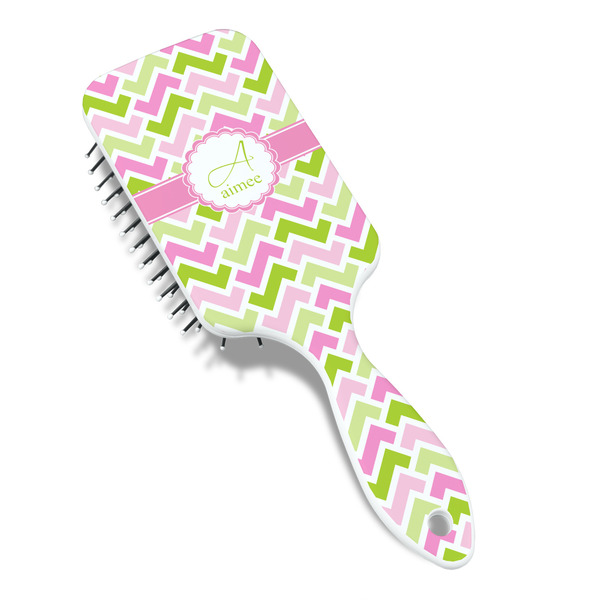 Pink & Green Geometric Hair Brush - Angle View