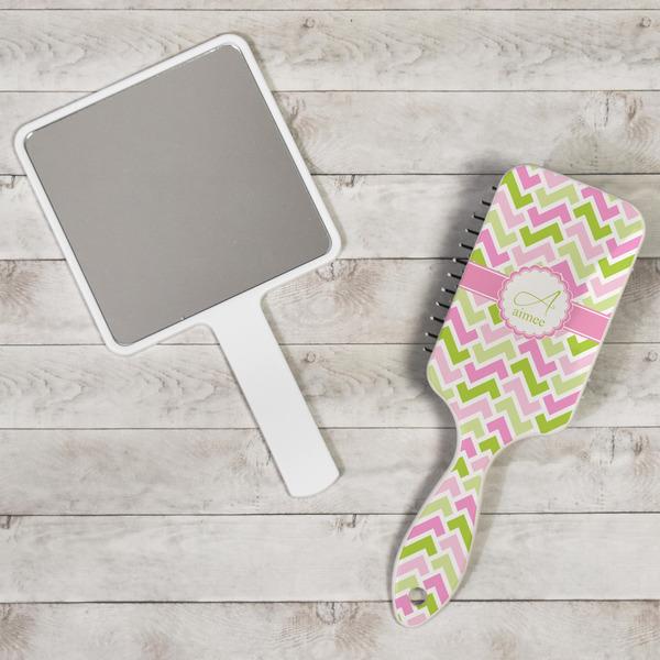 Pink & Green Geometric Hair Brush - In Context