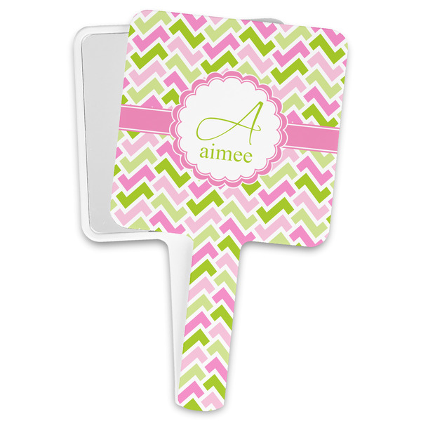 Custom Pink & Green Geometric Hand Mirror (Personalized)