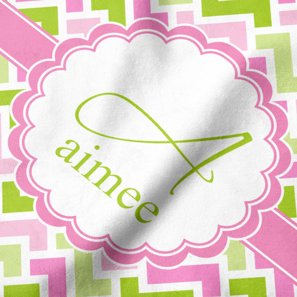 Pink & Green Geometric Hooded Baby Towel- Detail Close Up