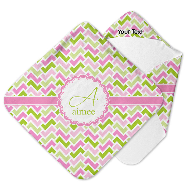 Custom Pink & Green Geometric Hooded Baby Towel (Personalized)