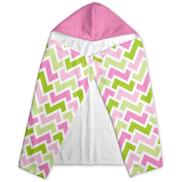 Pink & Green Geometric Hooded Towel - Folded