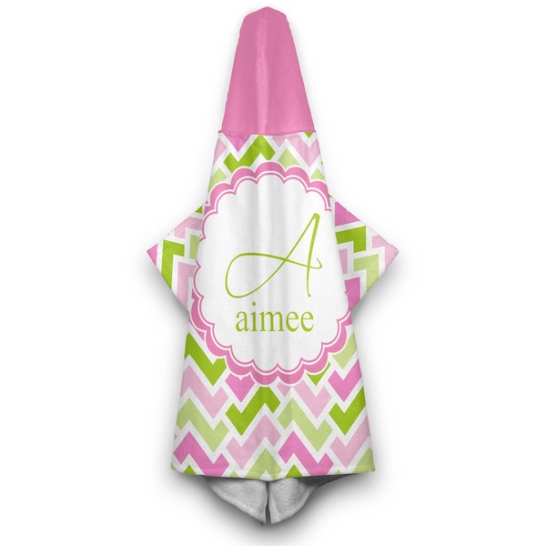 Pink & Green Geometric Hooded Towel - Hanging