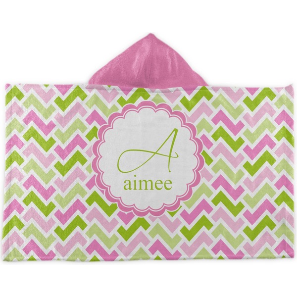 Custom Pink & Green Geometric Kids Hooded Towel (Personalized)