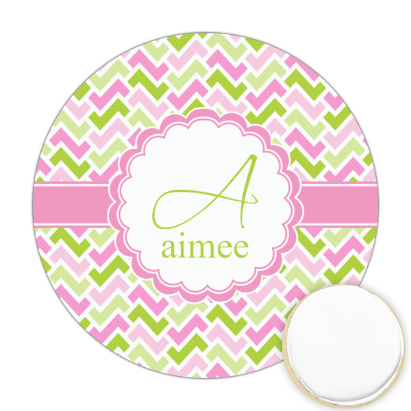 Custom Pink & Green Geometric Printed Cookie Topper - Round (Personalized)