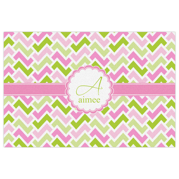 Pink & Green Geometric Indoor / Outdoor Rug - 4'x6' - Front Flat