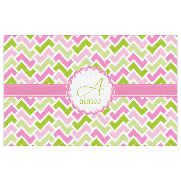 Pink & Green Geometric Indoor / Outdoor Rug - 5'x8' - Front Flat