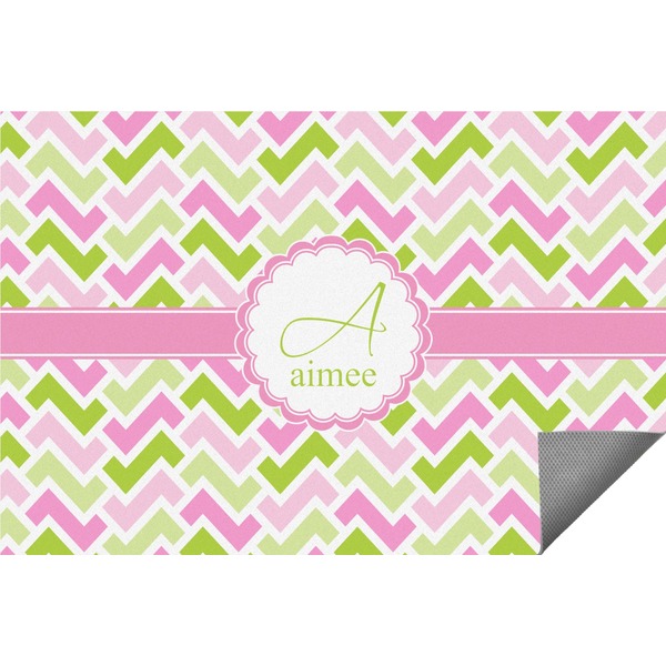Custom Pink & Green Geometric Indoor / Outdoor Rug (Personalized)