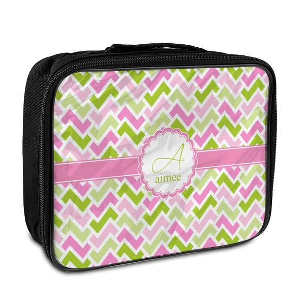 Custom Pink & Green Geometric Insulated Lunch Bag (Personalized)