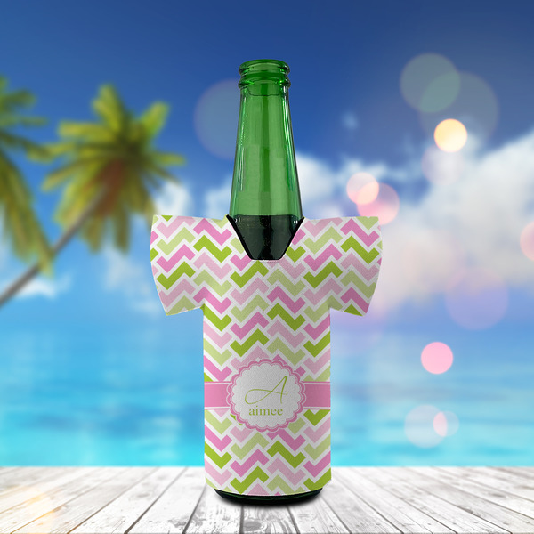 Pink & Green Geometric Jersey Bottle Cooler - LIFESTYLE