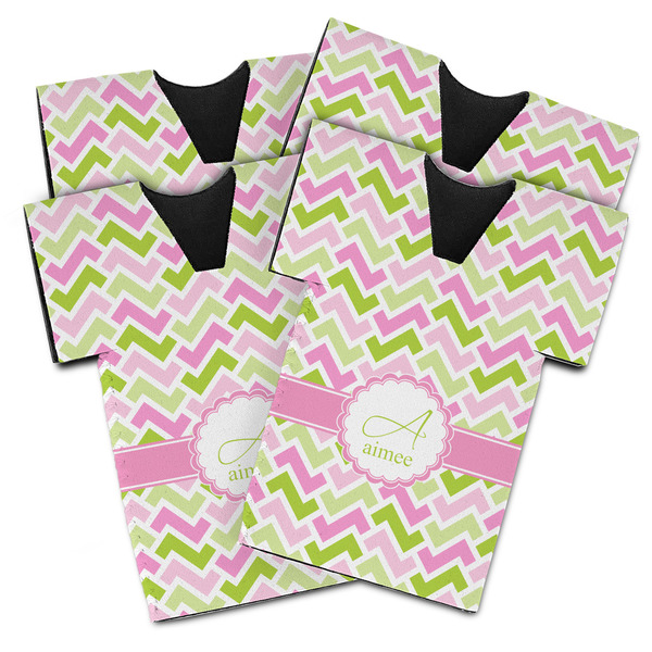 Pink & Green Geometric Jersey Bottle Cooler - Set of 4 - MAIN (flat)