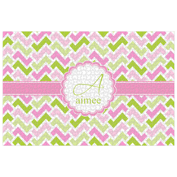 Custom Pink & Green Geometric Jigsaw Puzzle - 1000-piece (Personalized)