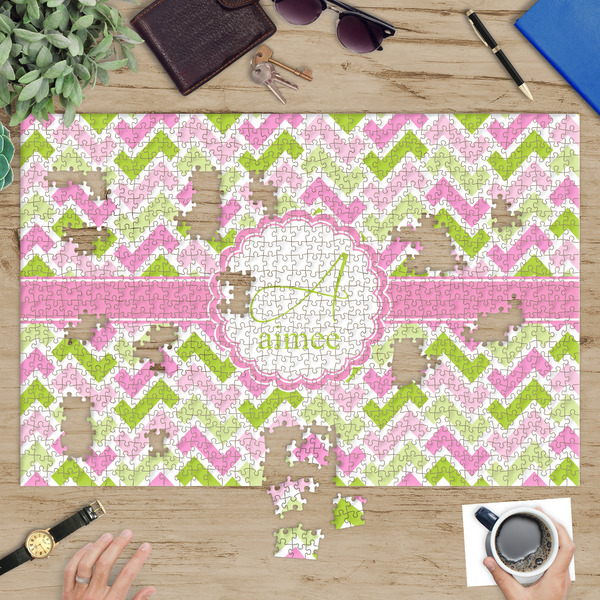 Pink & Green Geometric Jigsaw Puzzle 1014 Piece - In Context