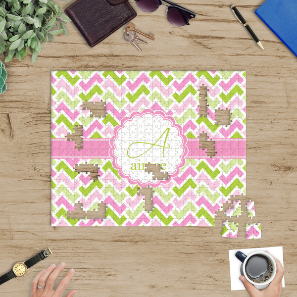 Pink & Green Geometric Jigsaw Puzzle 500 Piece - In Context