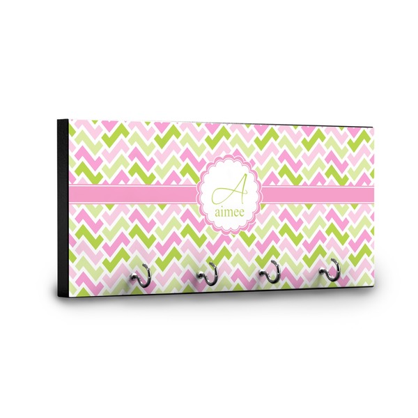 Pink & Green Geometric Key Hanger - Front View with Hooks