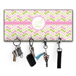 Pink & Green Geometric Key Hanger w/ 4 Hooks w/ Name and Initial