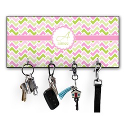 Pink & Green Geometric Key Hanger w/ 4 Hooks w/ Name and Initial
