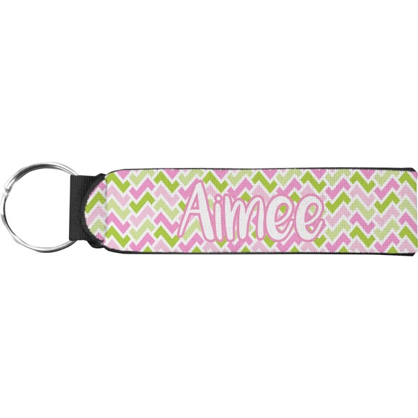 Custom Pink & Green Geometric Neoprene Keychain Fob (Personalized)
