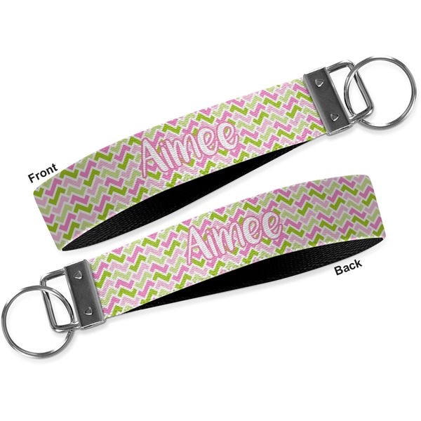 Pink & Green Geometric Key-chain - Metal and Nylon - Front and Back