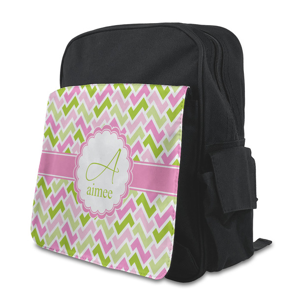 Custom Pink & Green Geometric Preschool Backpack (Personalized)