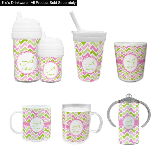 Pink & Green Geometric Kid's Drinkware - Customized & Personalized