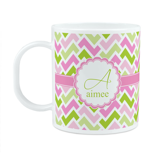 Custom Pink & Green Geometric Plastic Kids Mug (Personalized)