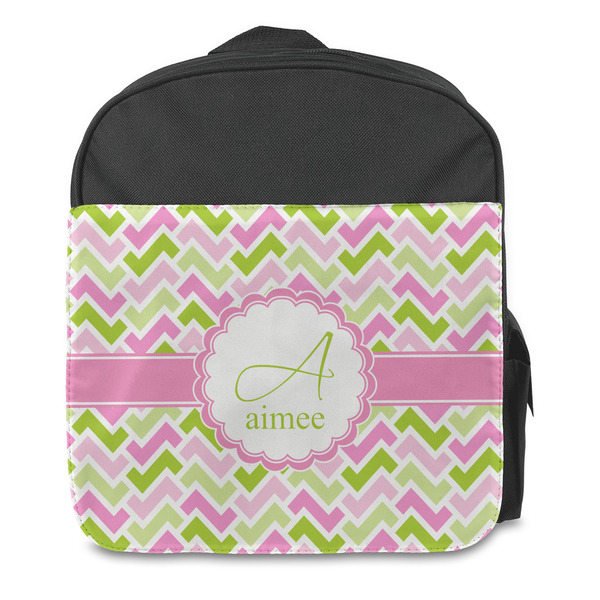 Pink & Green Geometric Kids Backpack - Front