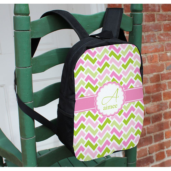 Pink & Green Geometric Kids Backpack - In Context