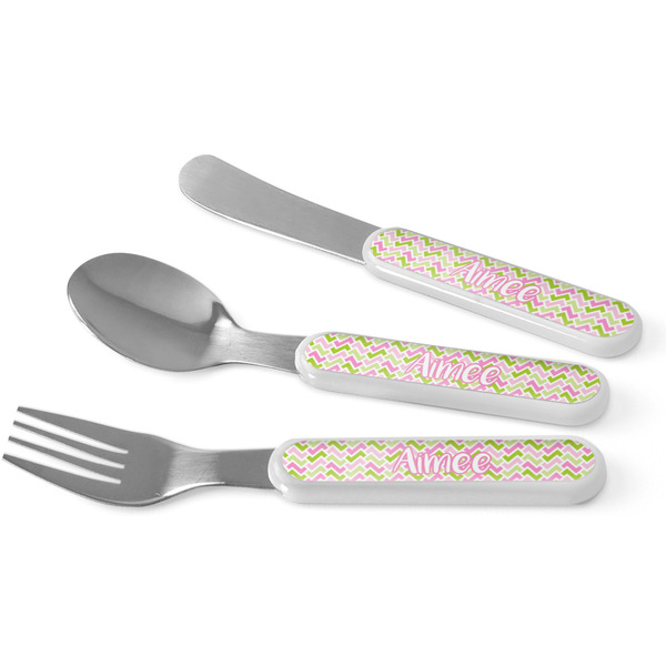 Custom Pink & Green Geometric Kid's Flatware (Personalized)
