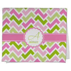 Pink & Green Geometric Kitchen Towel - Poly Cotton w/ Name and Initial