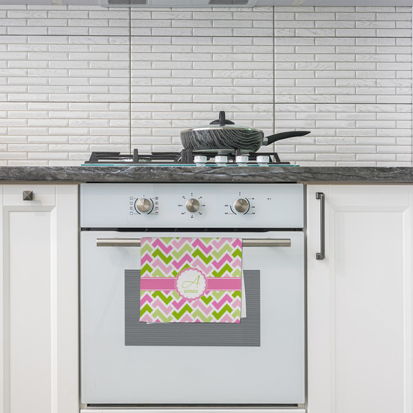 Pink & Green Geometric Kitchen Towel - Poly Cotton - Lifestyle