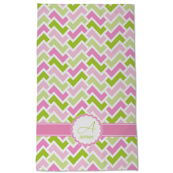 Pink & Green Geometric Kitchen Towel - Poly Cotton - Full Front