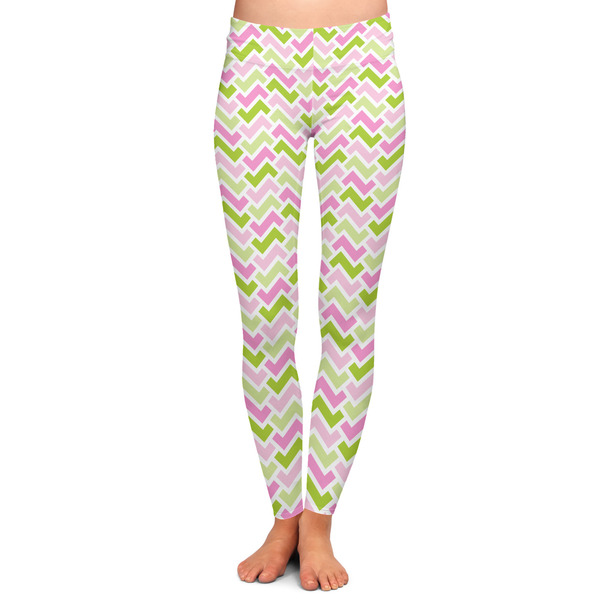 Custom Pink & Green Geometric Ladies Leggings - 2X-Large