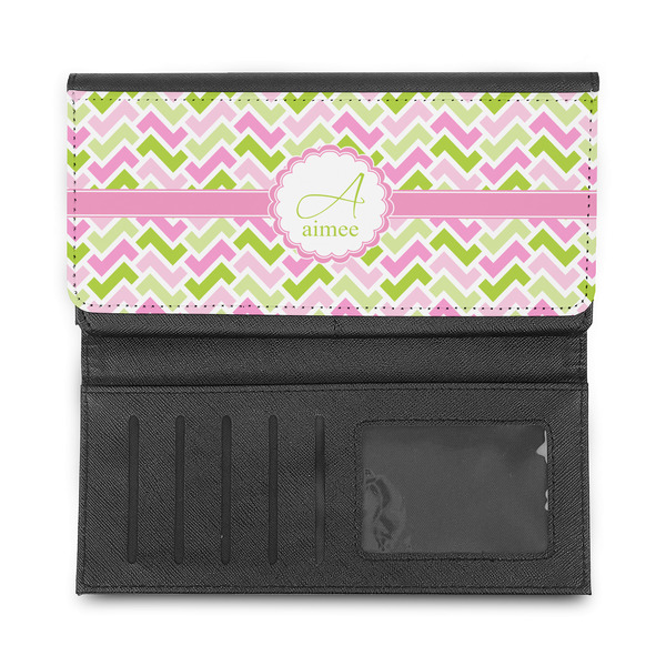 Pink & Green Geometric Ladies Wallet - Half Way Open