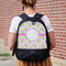 Pink & Green Geometric Large Backpack - Black - On Back